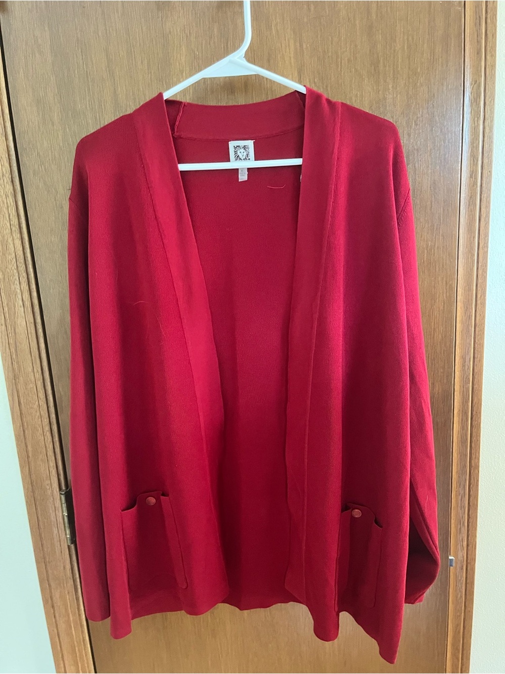 Anne Klein xl Women's Open-Front Red Cardigan with Pocket Detail